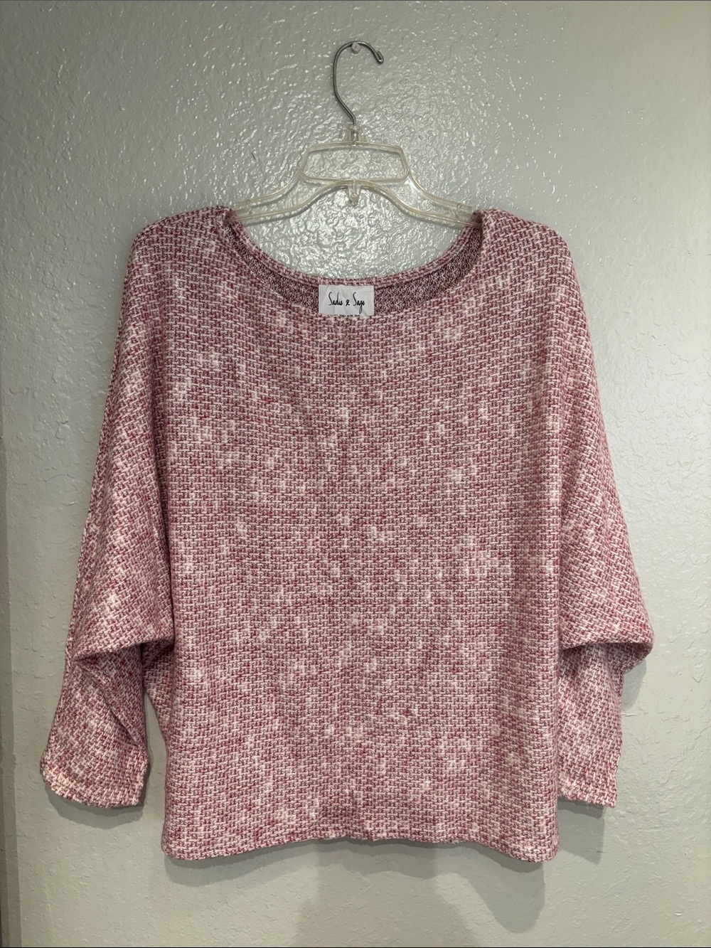 Sadie & Sage Made in USA Pink Marled Scoop Neck Knit Sweater Boxy Fit Sz L